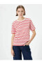Kadın T-shirt 4sak60014ek Kırmızı Çizgili