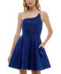 ფოტო #1 პროდუქტის Juniors' Asymmetric One-Shoulder Glitter Fit & Flare Dress