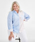 Фото #3 товара Plus Size Striped Perfect Shirt, Created for Macy's