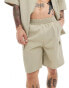 Sixth June co-ord textured cargo shorts in beige