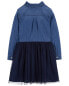 Kid Mixed Fabric Chambray and Tulle Dress 5