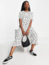 Фото #4 товара New Look tie sleeve smock dress in white polka dot