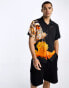 Coney Island Picnic short sleeve revere collared shirt in black with oversized butterfly print