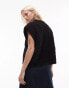 Topshop knitted crew boucle rib off shoulder relaxed vest in black Черный, S - EU 36-38 - фото #7