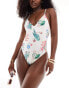 ASOS DESIGN v-front swimsuit in postcard print