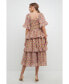 Women's Floral Smocked Ruffle Tiered Midi Dress