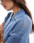 Vila open knit crochet shirt in blue