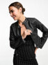 Cotton On stretch faux leather moto jacket in washed black