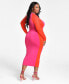Фото #2 товара Trendy Plus Size Mesh Sleeve Colorblocked Bodycon Dress