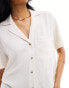 Фото #4 товара Stradivarius linen look short sleeve boxy shirt in natural