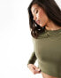 ASOS DESIGN double layer slinky crew neck long sleeve top in green co-ord