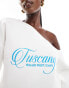 Фото #2 товара ASOS DESIGN slouchy one shoulder sweatshirt with Tuscany graphic in ivory