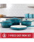 Фото #2 товара Enameled Cast Iron Cookware Set, 7-Piece Set (Biscay Blue), Nonstick, Oversized Handles, Oven Safe Skillet, Saucepan, Small Dutch Oven, Large Dutch Oven