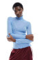 Фото #2 товара Monki long sleeve sheer ribbed high neck top with lettuce seam in blue