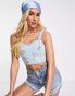 Фото #1 товара Miss Selfridge floral embroided denim bralet in mid wash