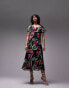 Topshop printed floral midi tea dress in red and purple floral