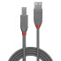 Фото #4 товара Lindy 5m USB 2.0 Type A to B Cable - Anthra Line - grey - 5 m - USB A - USB B - USB 2.0 - 480 Mbit/s - Grey