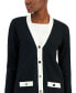 Фото #3 товара Women's Contrast-Trimmed Cardigan Sweater