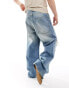 Bershka washed distressed denim baggy jeans in blue