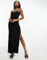 Something New X Aisha Potter ribbed cami maxi dress with contrast tipping in black