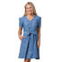 Фото #13 товара Women's Short Sleeve Button Front Chambray Dress with Waist Sash
