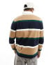 Фото #7 товара GANT shield logo block stripe heavy rugby polo in khaki beige