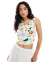 Фото #1 товара ONLY floral print scoop neck frill top in white