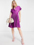 Фото #1 товара Closet London wrap front pleated mini skater dress in purple