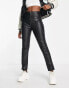 Фото #8 товара JJXX high waisted faux leather straight leg trousers in black