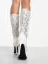 Фото #2 товара Daisy Street wavy studded knee boots in white