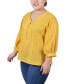 ფოტო #3 პროდუქტის Plus Size 3/4 Sleeve Button Placket Jacquard Blouse