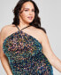 Trendy Plus Size Sequined Halter High-Slit Gown