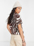 Фото #2 товара adidas Originals 'animal abstract' three stripe zebra print t-shirt in brown and beige