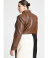 Plus Size Cropped Faux Leather Jacket - 14, Potting Soil