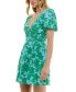 Juniors' Floral-Print Ruched-Waist Puff-Sleeve Dress