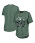 Фото #1 товара Women's Heather Green Distressed Michigan State Spartans Vintage-Like Wash Poncho Captain T-shirt