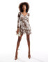 Фото #1 товара ASOS DESIGN mesh ruffle flared sleeve mini dress with tie front in animal print