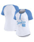 Фото #1 товара Women's White Distressed North Carolina Tar Heels Baseball Logo Raglan Henley T-shirt