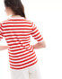 Object short sleeve knitted top in red and white stripe