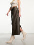 NA-KD faux leather midi skirt in dark olive Зеленый, 32 - фото #1