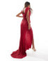 Фото #2 товара ASOS DESIGN plisse one shoulder premium drape maxi dress with super high split in raspberry