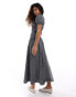 Glamorous shirred high neck maxi dress in micro black stripe