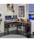 Фото #2 товара L-Shaped Computer Desk with Charging Station and Adjustable Shelf-Grey