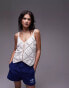 Фото #1 товара Topshop V neck embroidered insert lace cami top in white