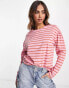 Фото #8 товара Monki stripe long sleeve t-shirt in pink and red stripe