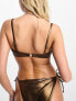 Фото #2 товара Miss Selfridge metallic ruched triangle bikini top in bronze