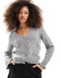 JDY diamond knit cardigan with lettuce sleeve in grey melange Серый, XS - EU 34 - фото #1