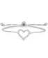 Cubic Zirconia Heart Adjustable Slider Bolo Bracelet in Silver Plate