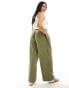 ASOS DESIGN Curve wide leg dad trouser with linen in olive