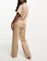 Loungeable bridesmaid satin short sleeve revere shirt and trouser in taupe